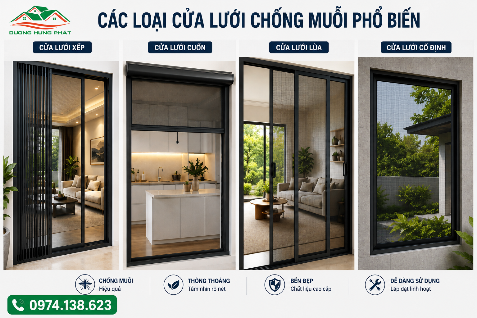 Các loại cửa lưới chống muỗi được ưa chuộng tại phường Bình Phú