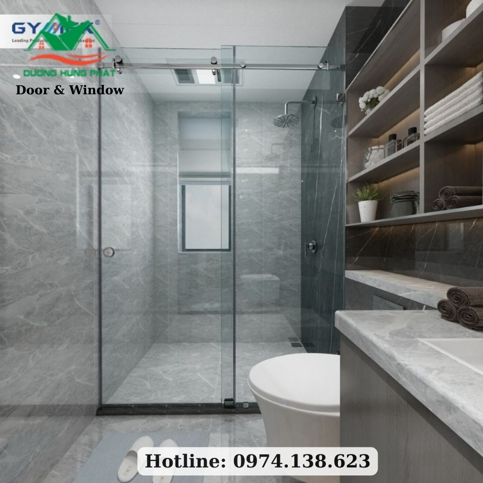 phòng tắm kính cửa lùa 180 độ