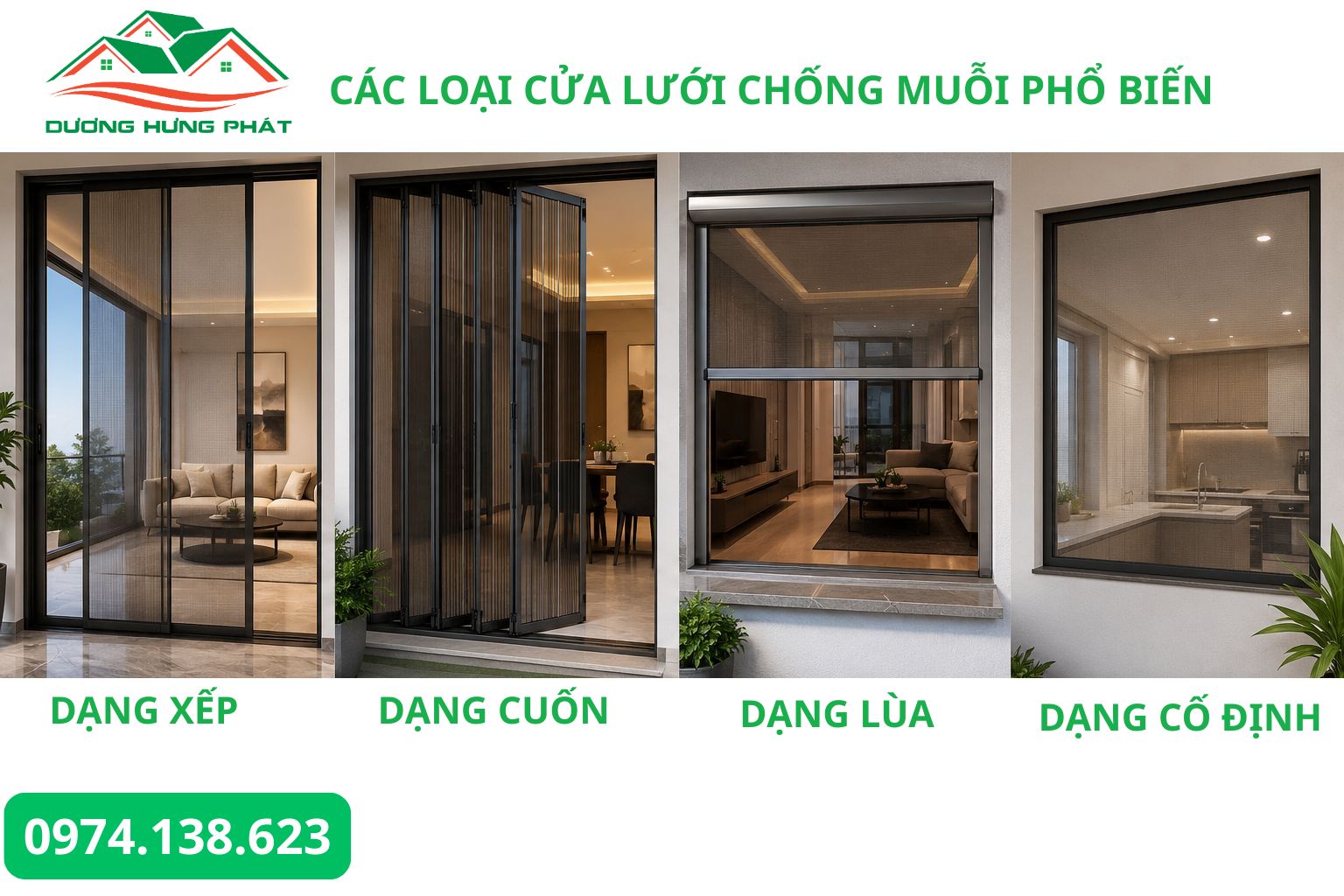 Các loại cửa lưới chống muỗi phổ biến