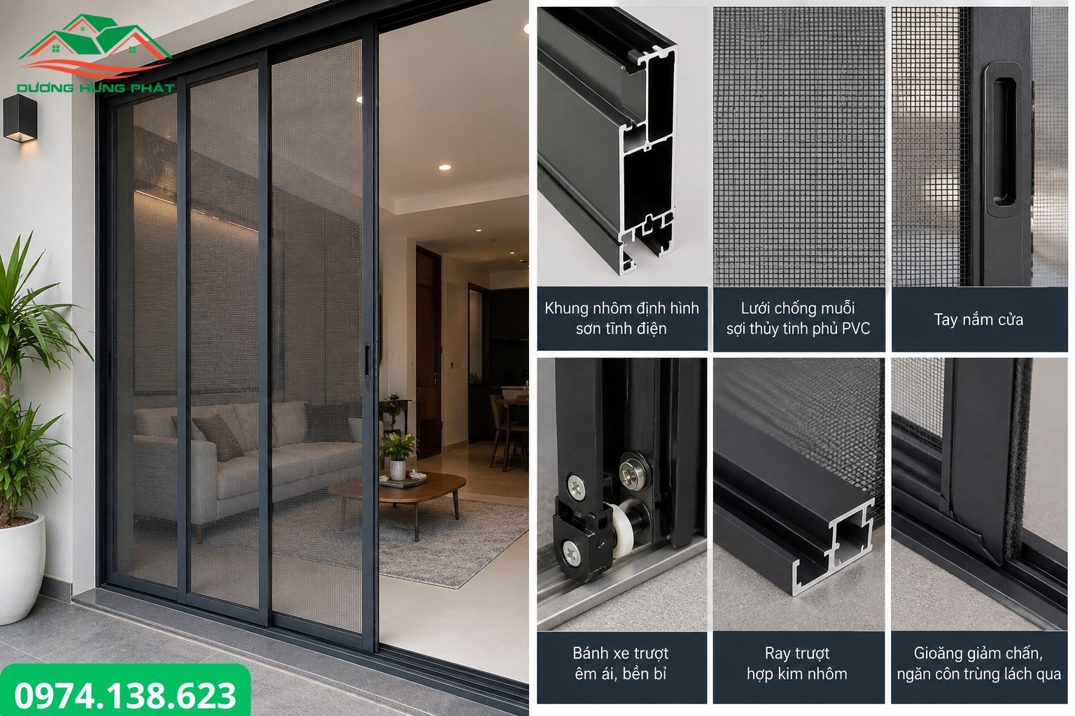 Cấu tạo cửa lưới chống muỗi dạng lùa