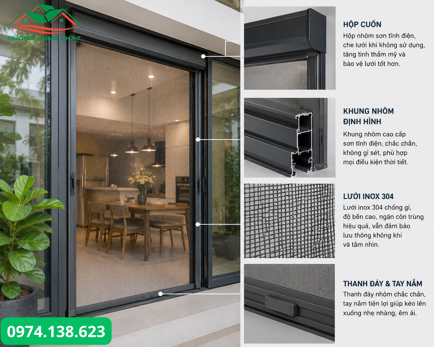 Cấu tạo cửa lưới chống muỗi dạng cuốn