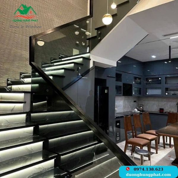 cầu thang kính màu xám ngói