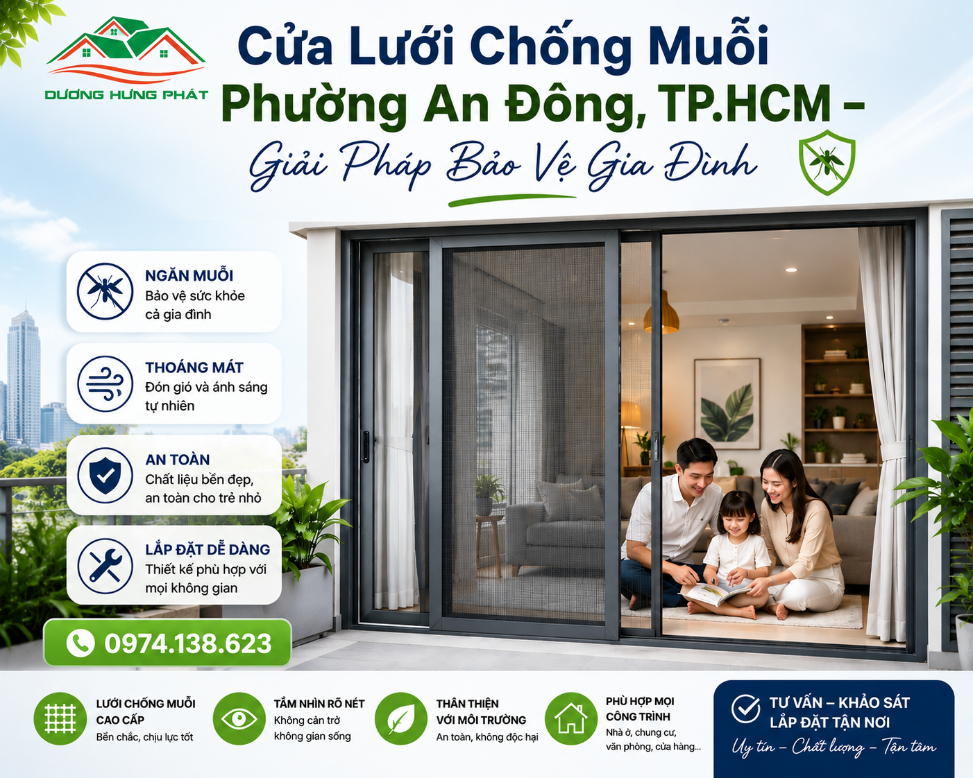 Lắp đặt cửa lưới chống muỗi phường An Đông, TP.HCM