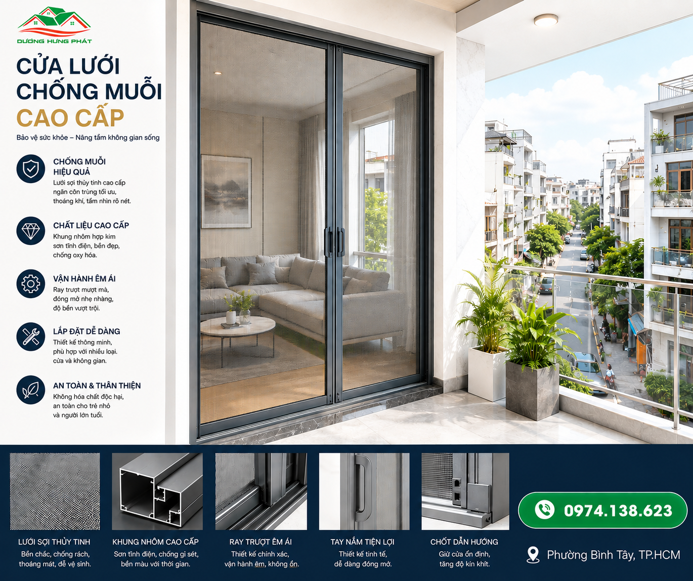 Đơn vị lắp đặt cửa lưới chống muỗi uy tín, chất lượng, giá rẻ tại phường Bình Tây, TP.HCM
