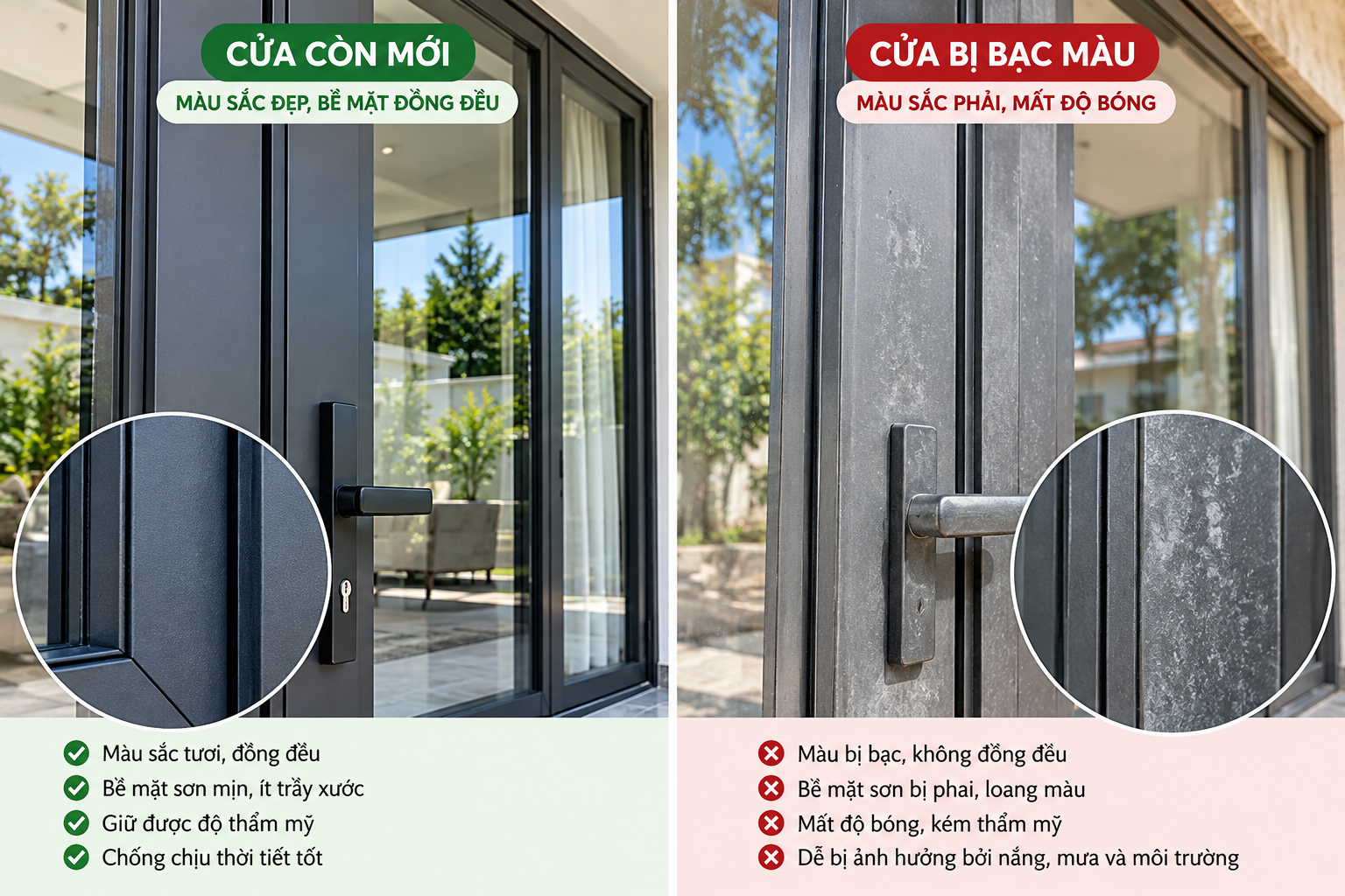 cửa nhôm Xingfa bị phai màu