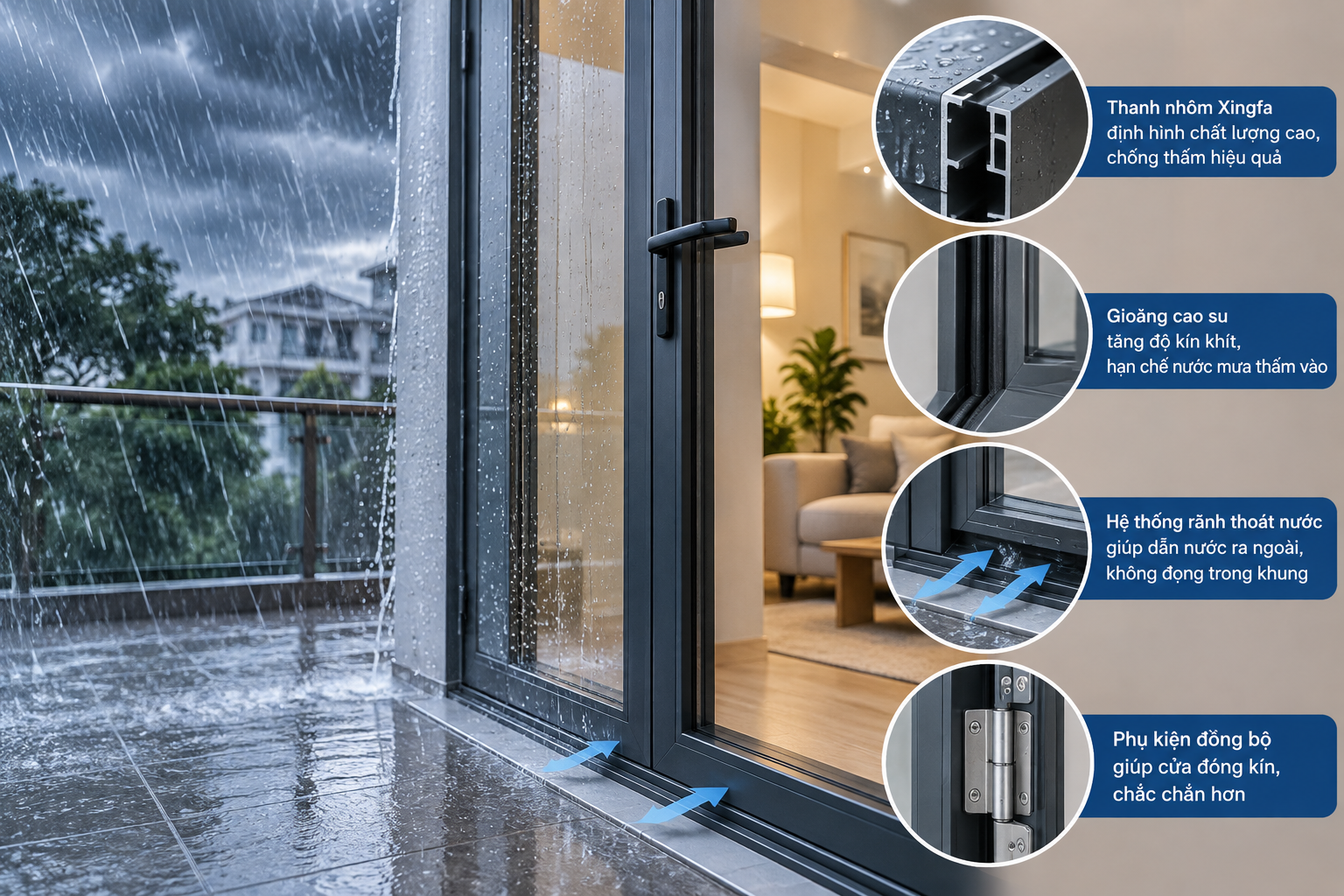 khả năng ngăn nước mưa hiệu quả của cửa nhôm Xingfa
