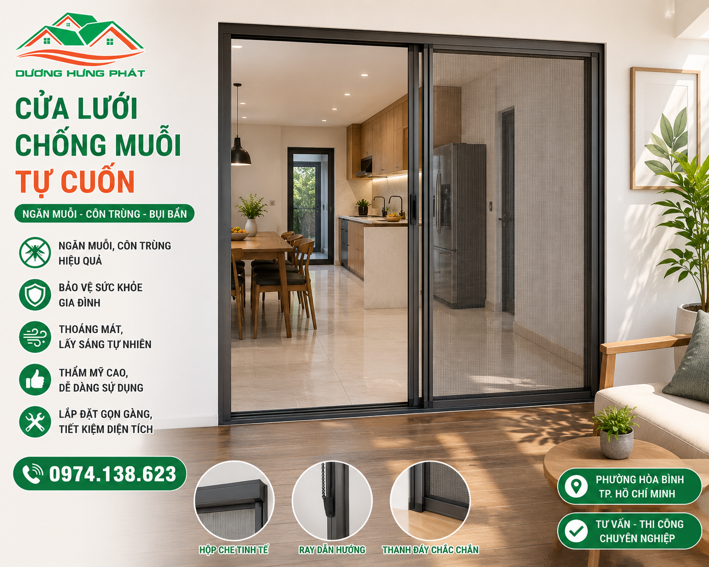 Cung cấp cửa lưới chống muỗi dạng cuốn tại phường Hòa Bình, TP.HCM