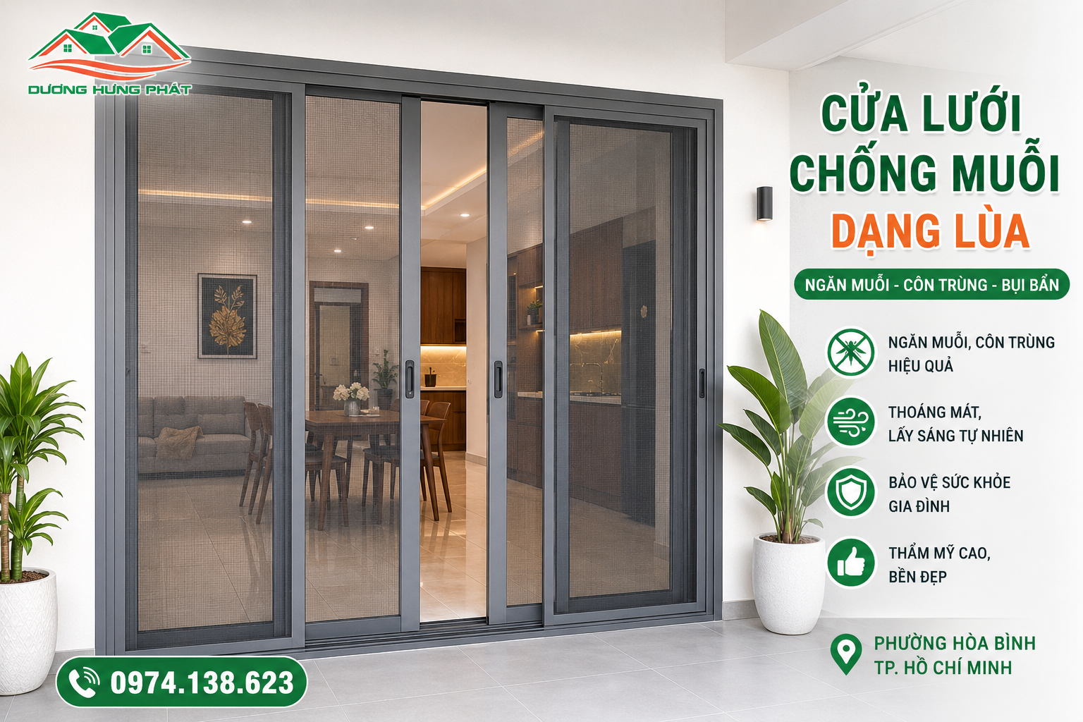 Cửa lưới chống muỗi dạng lùa tại Hòa Bình