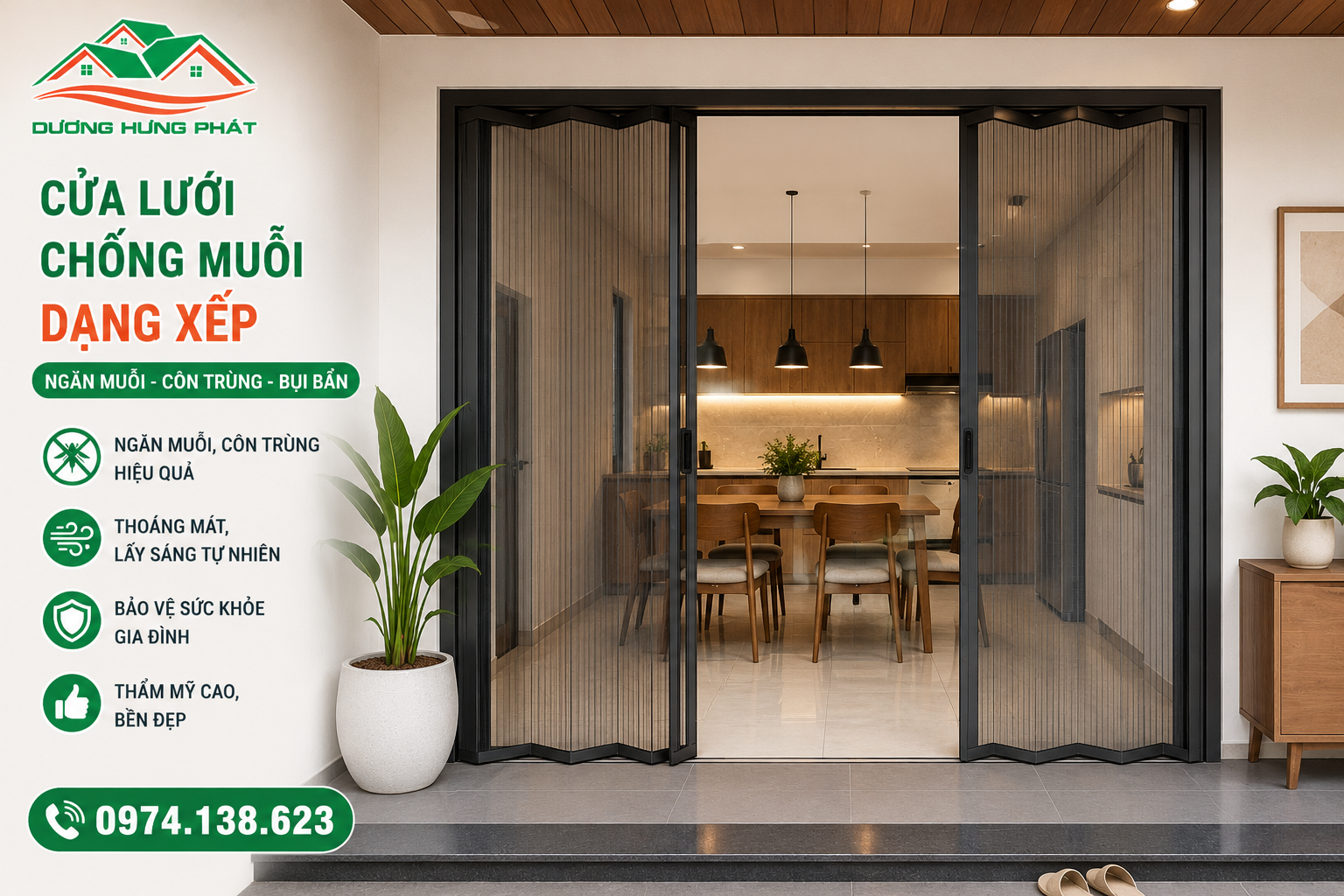 Cung cấp cửa lưới chống muỗi dạng xếp phường Hòa Bình