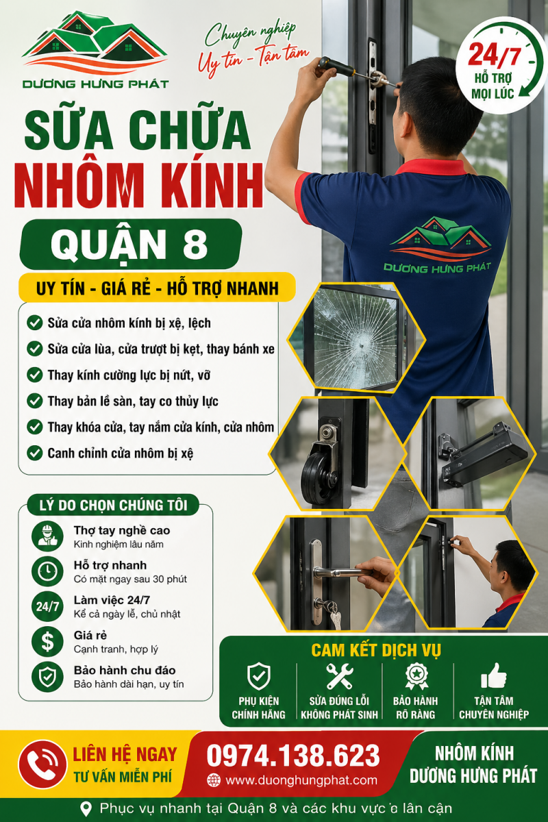 Dịch vụ sửa chữa cửa nhôm kính tại Quận 8 TP.HCM