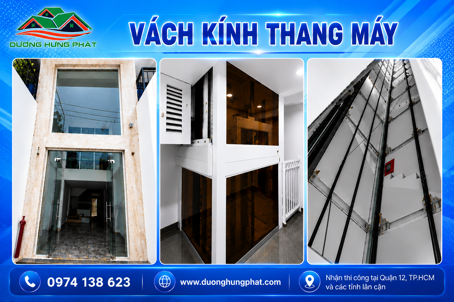 đơn vị thi công vách kính thang máy quận 12 TP.HCM