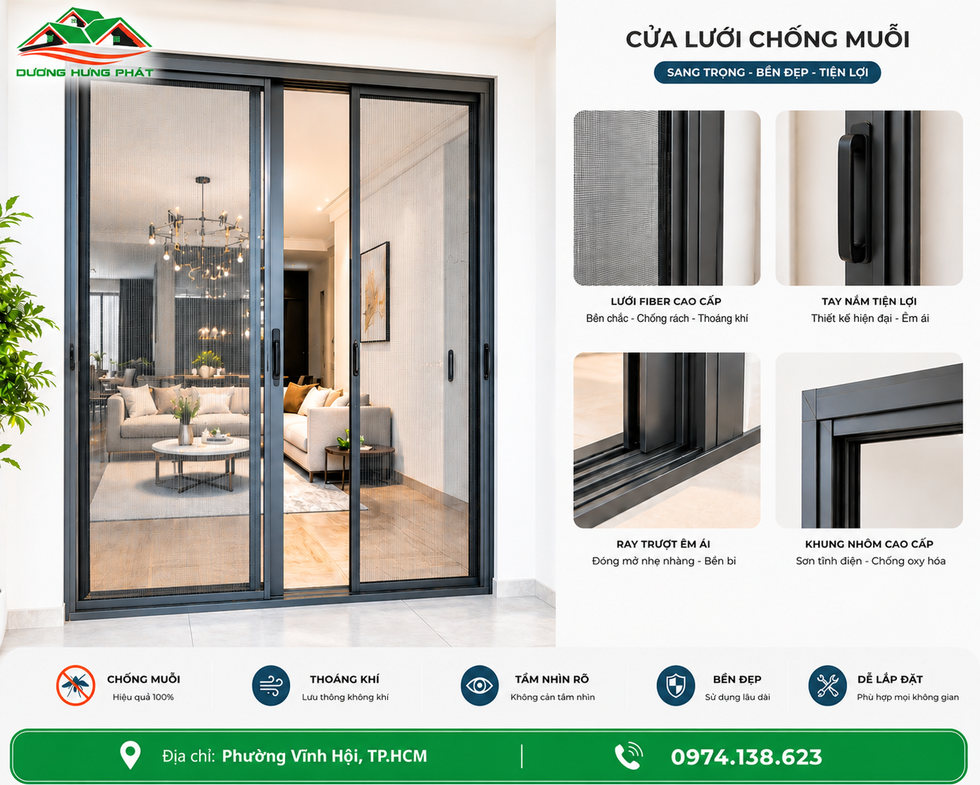 Cửa lưới chống mỗi chất lượng, giá rẻ tại phường Vĩnh Hội, TP.HCM