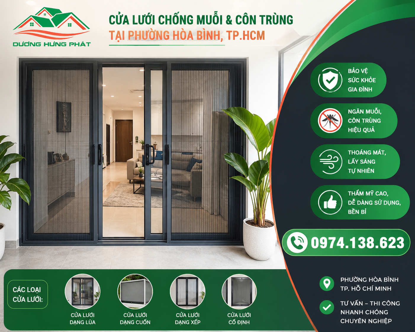 Cửa lưới chống muỗi tại phường Hòa Bình, TP.HCm