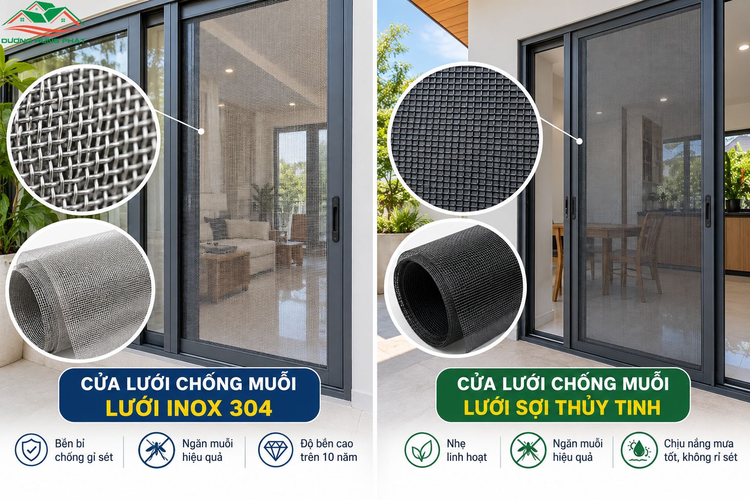 Lưới chống muỗi sợi Inox 304 và sợi thủy tinh