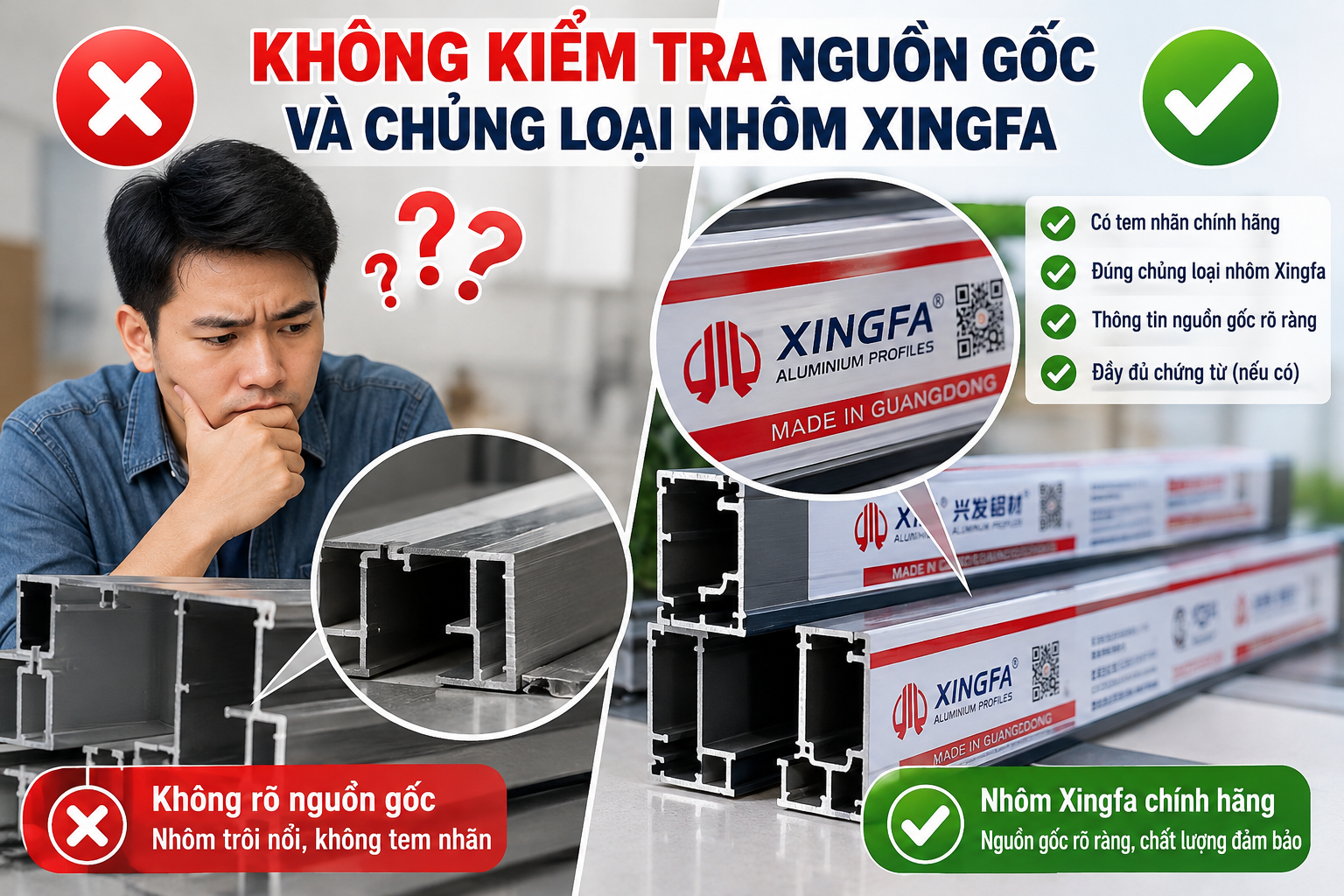 kiểm tra nguồn gốc cửa nhôm rõ ràng