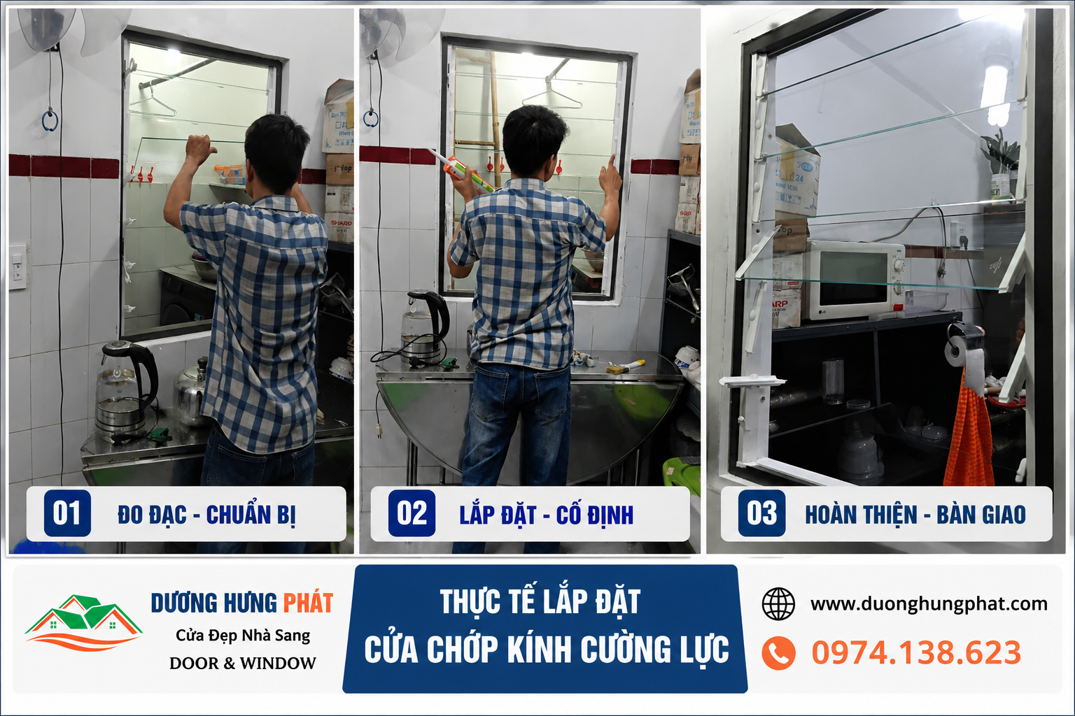lắp đặt cửa chớp kính cường lực tại Tân Phú TP.HCM