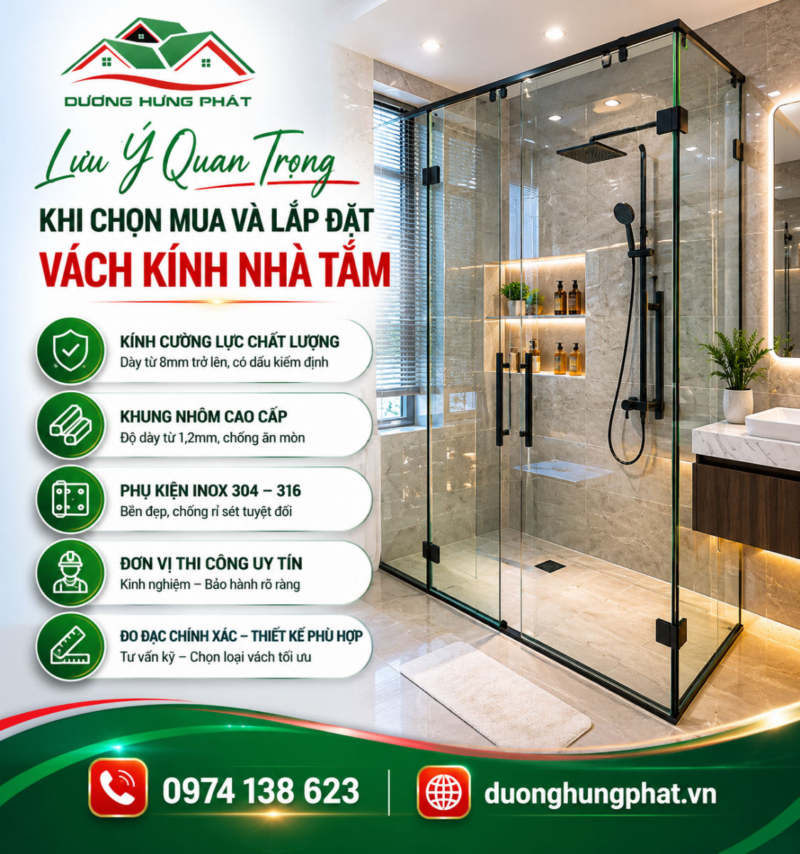 lưu ý khi lắp đặt vách kính nhà tắm