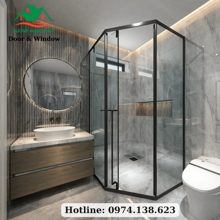 phòng tắm kính cửa lùa 135 độ
