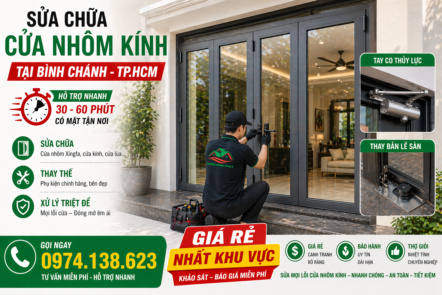 dịch vụ sửa chữa nhôm kính giá rẻ tại Bình Chánh TP.HCM
