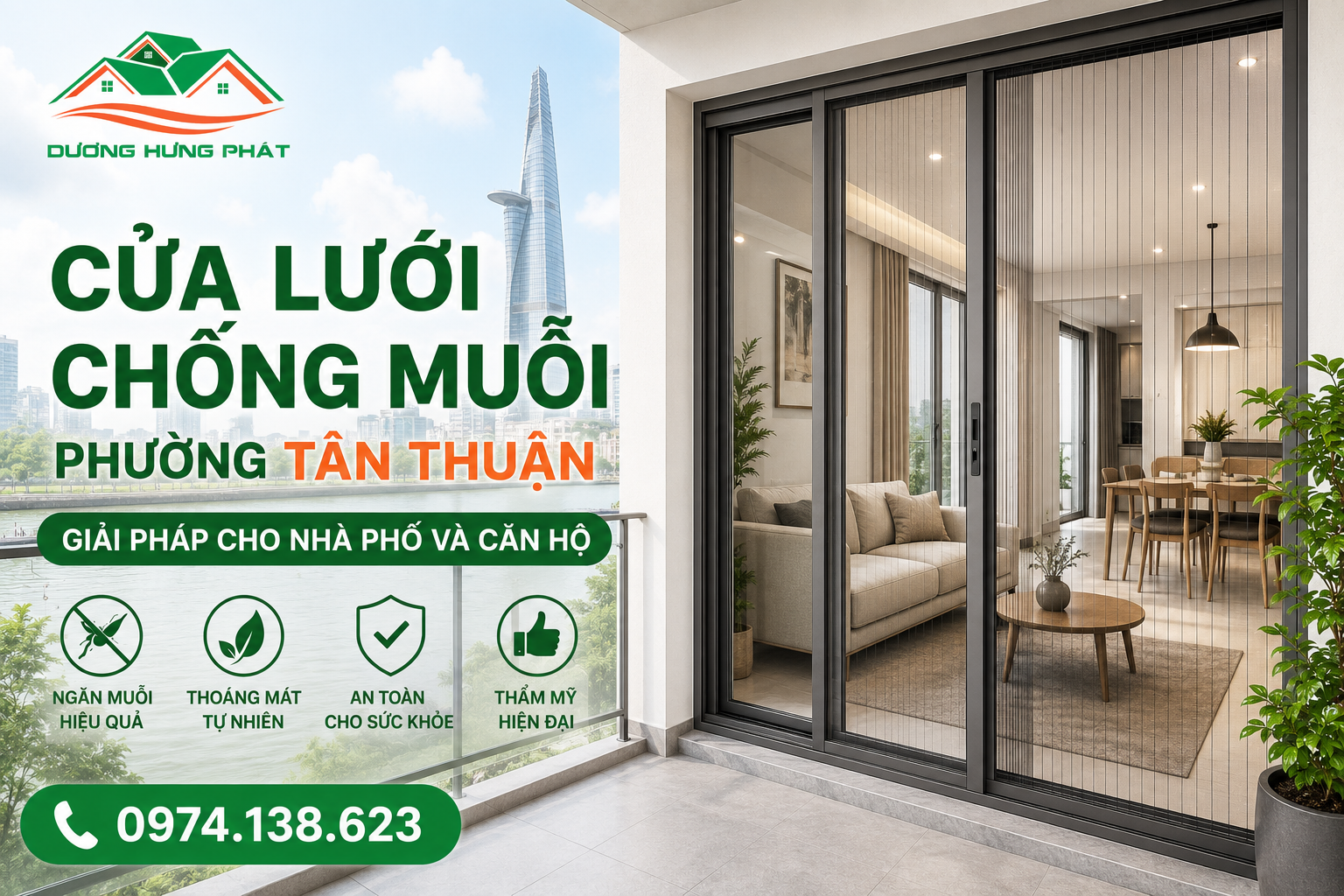 Cửa lưới chống muỗi tại phường Tân Thuận, TP.HCM