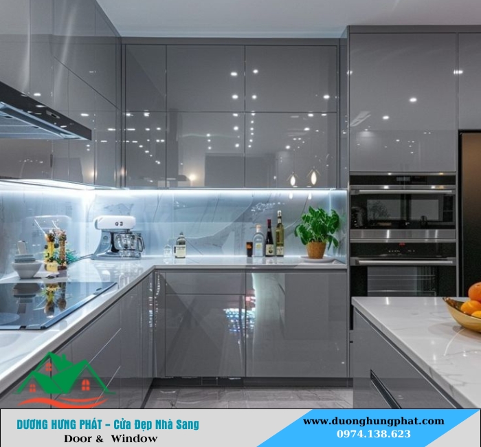 thi công tủ bếp nhôm kính tại quận 1 TP.HCM