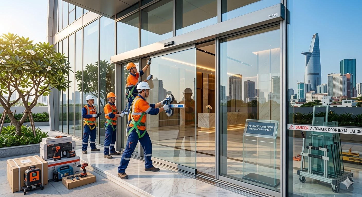 thợ lắp đặt cửa kính tự động 