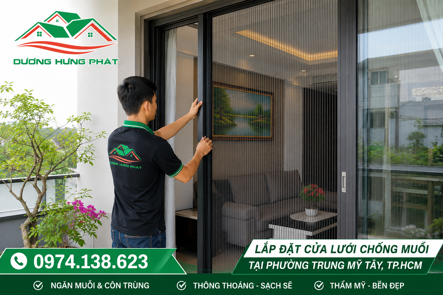 Lắp đặt cửa lưới chống muỗi tại phương Trung Mỹ Tây, TP.HCM