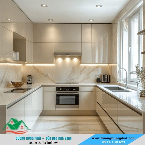 mẫu tủ bếp kính cường lực hiện đại