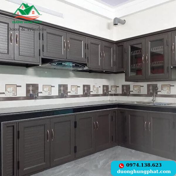 mẫu tủ bếp màu xám