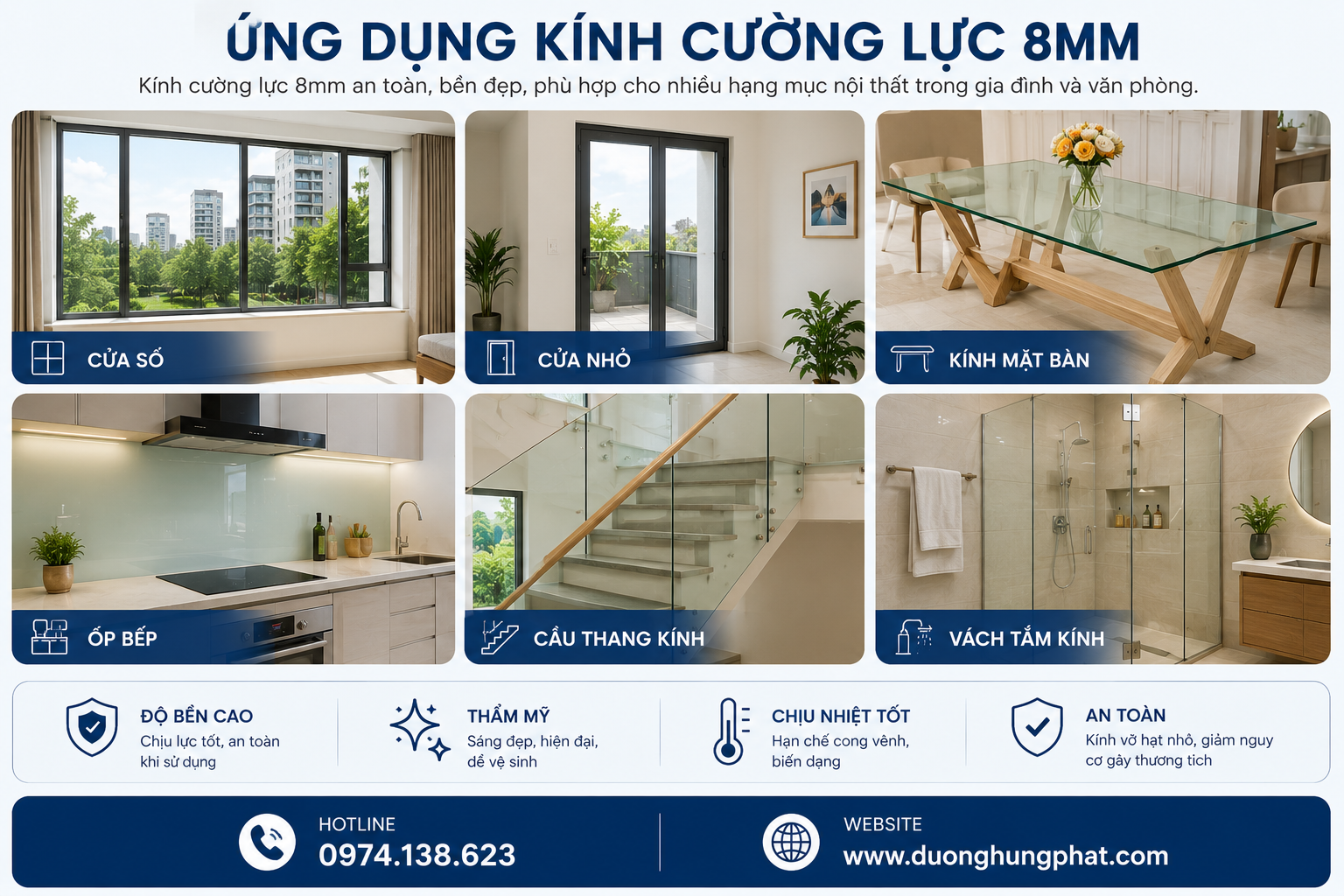 ứng dụng kính cường lực 8mm