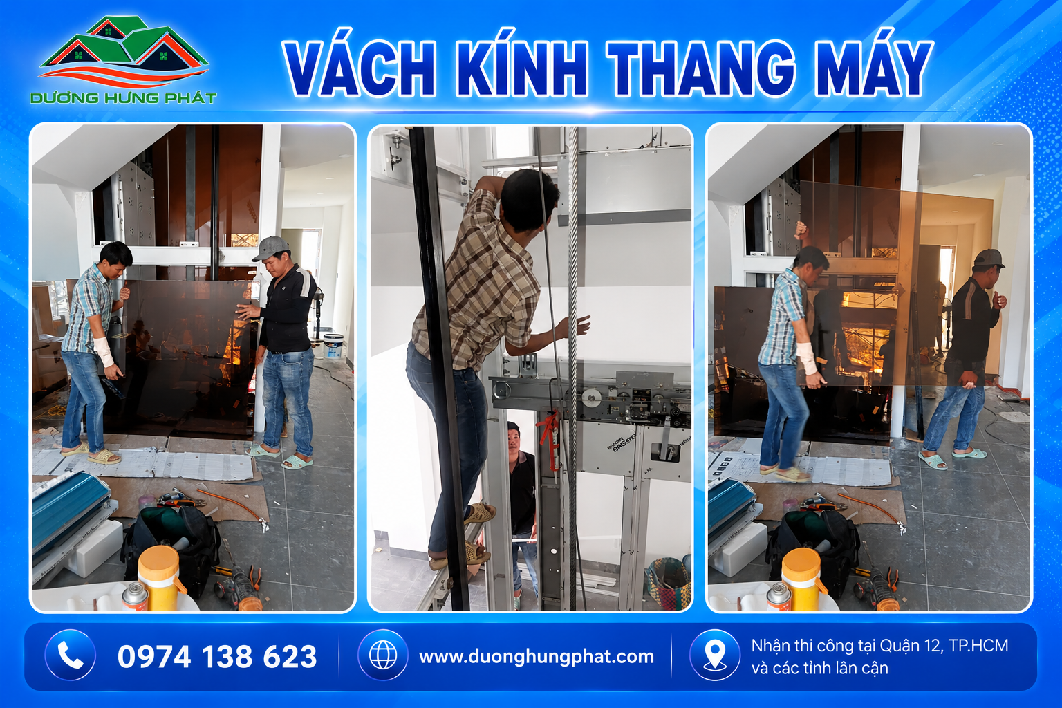 làm vách kính thang may tại quận 12