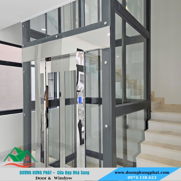 vách kính thang máy cho nhà phố khách sạn