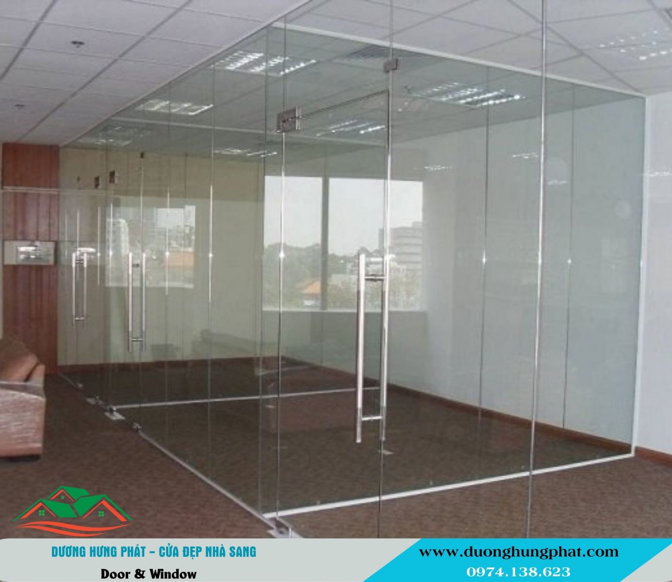 vách ngăn kính cường lực kết hợp cửa kính
